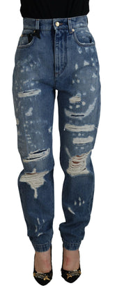 Dolce & Gabbana Blue Tattered Skinny Denim Cotton Jeans -   -  Dolce & Gabbana.